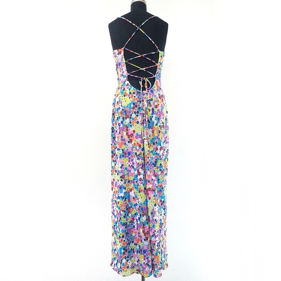 STAUD Bellamy Vibrant Ditzy Floral Lace Up Garden Party Maxi Slip Dress - Picture 13 of 15